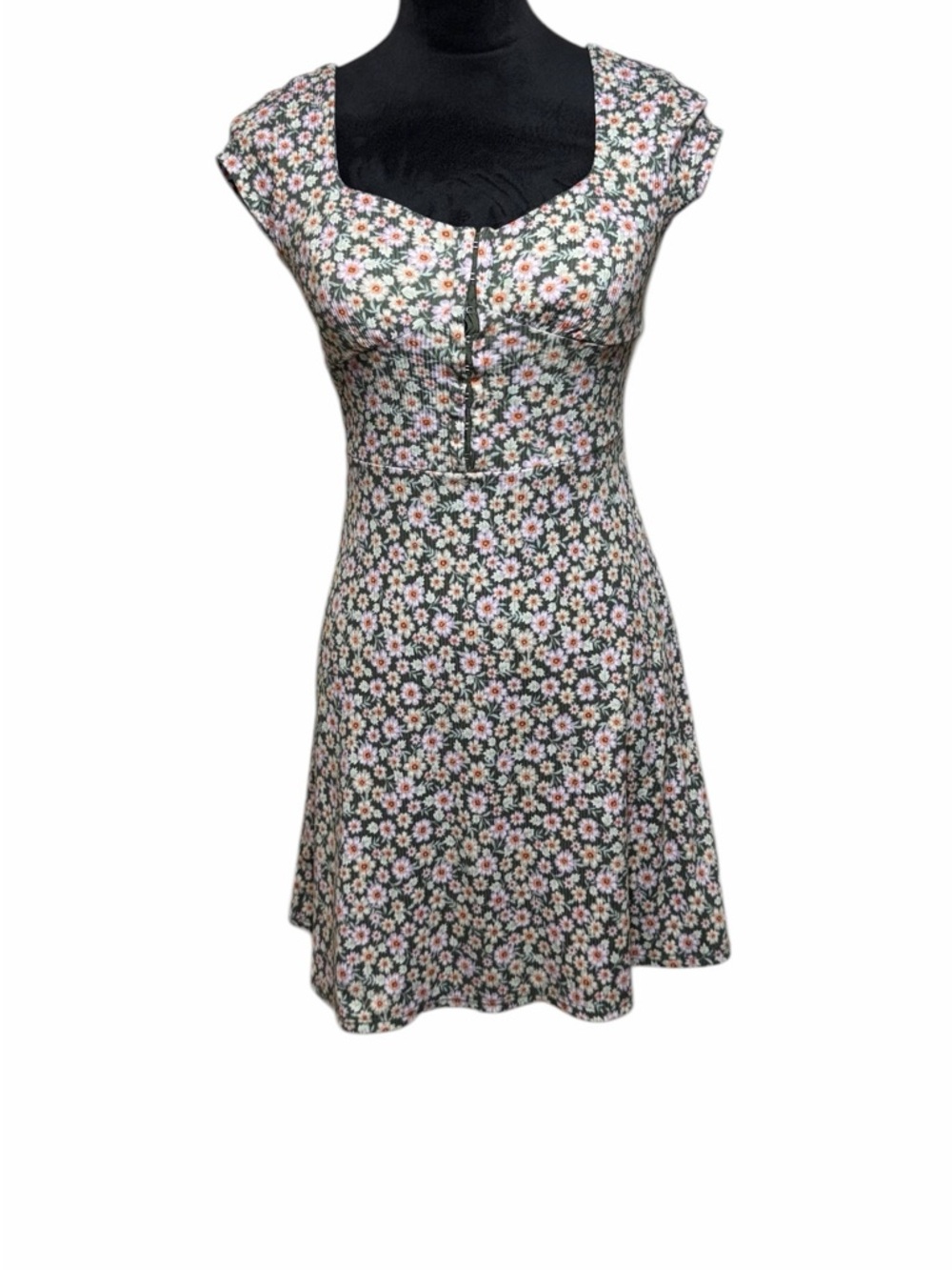 No Boundaries Black Floral Mini Dress with Pink and White Daisies